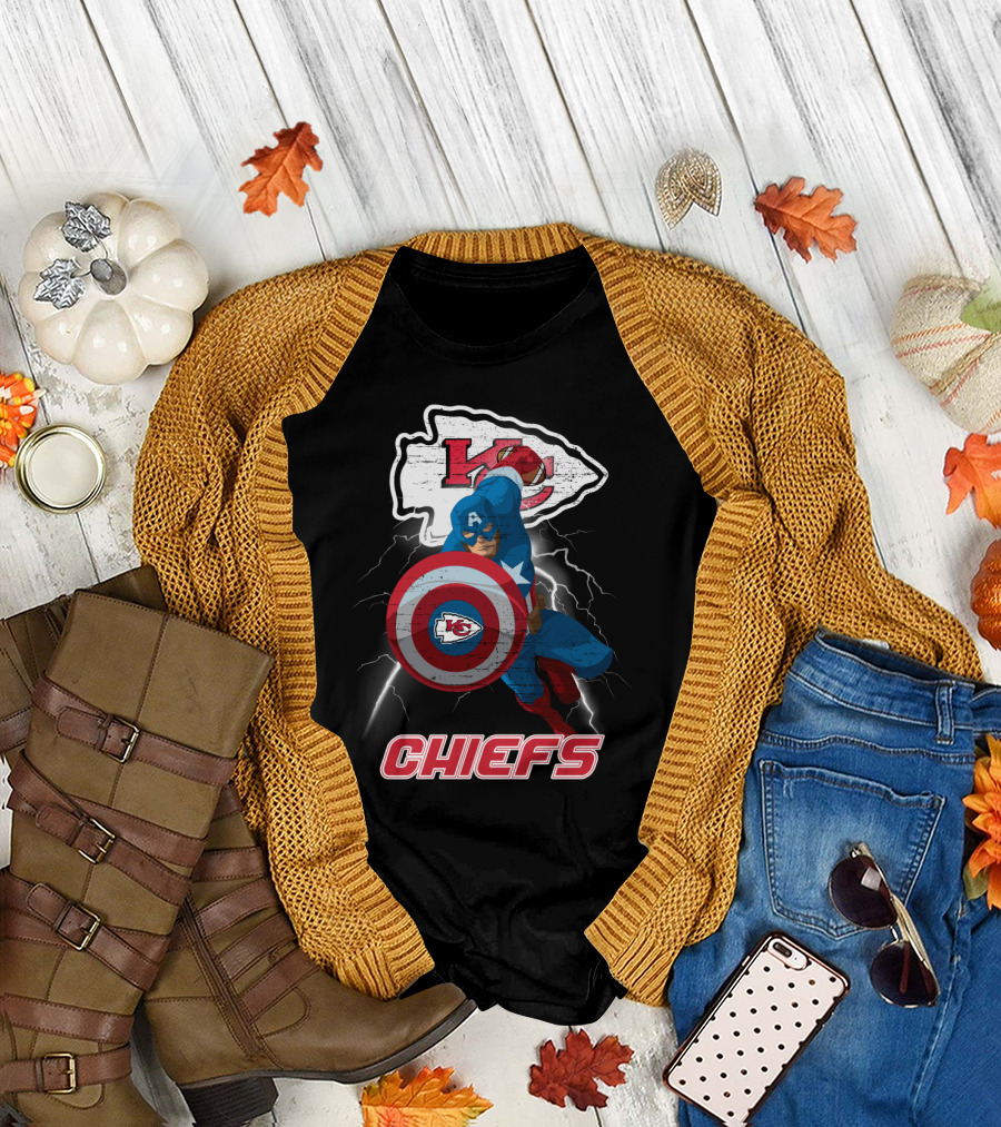 Kansas City Chiefs Captain America Nfl Crossover T-Shirt