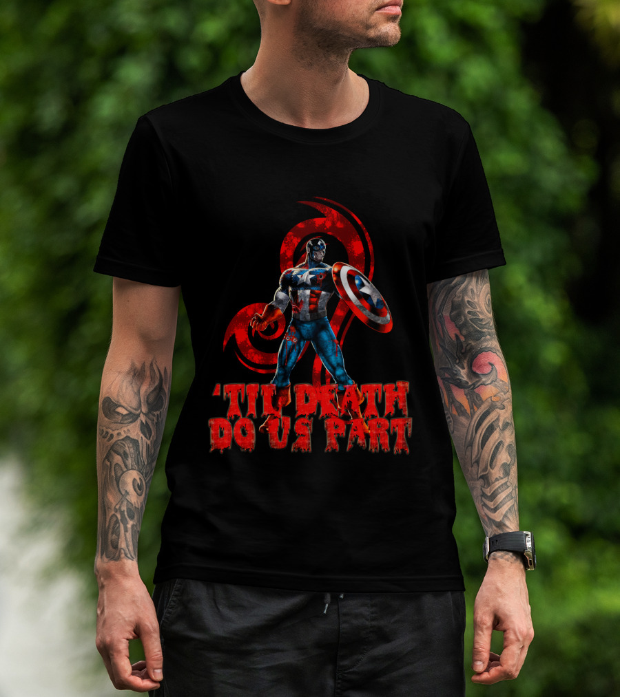 Captain America Til Death Do Us Part Marvel Red Grunge T-Shirt