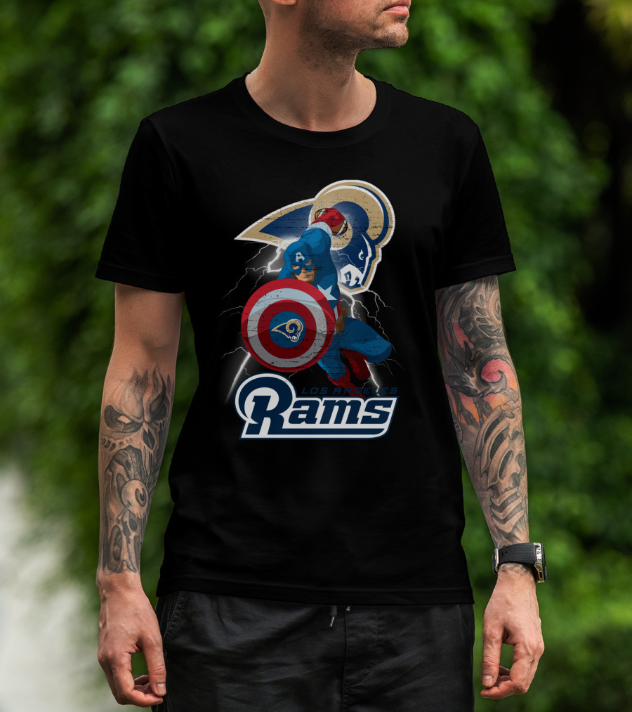 Captain America Rams Los Angeles Nfl Football Shield Hero Crossover T-Shirt