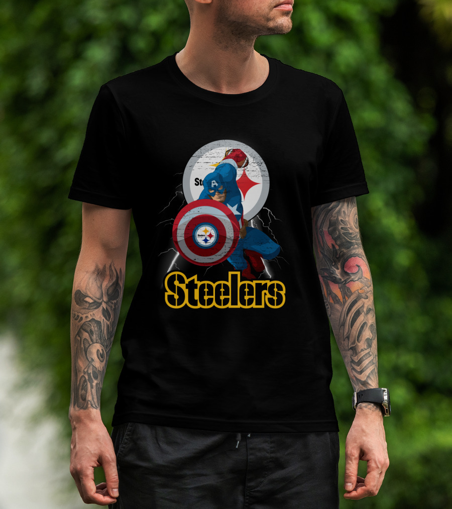 Captain America Steelers Nfl Logo With Shield And Helmet T-Shirt