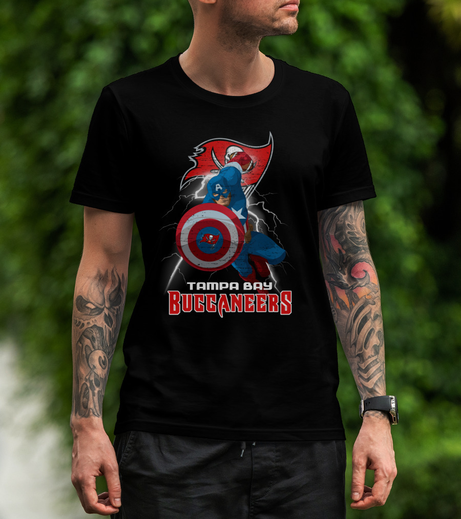 Captain America Tampa Bay Buccaneers Nfl Shield Lightning T-Shirt