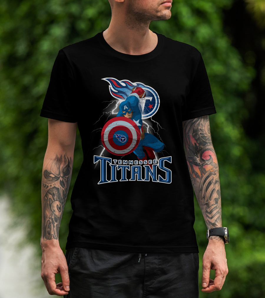 Tennessee Titans Captain America Nfl Crossover With Iconic Shield T-Shirt