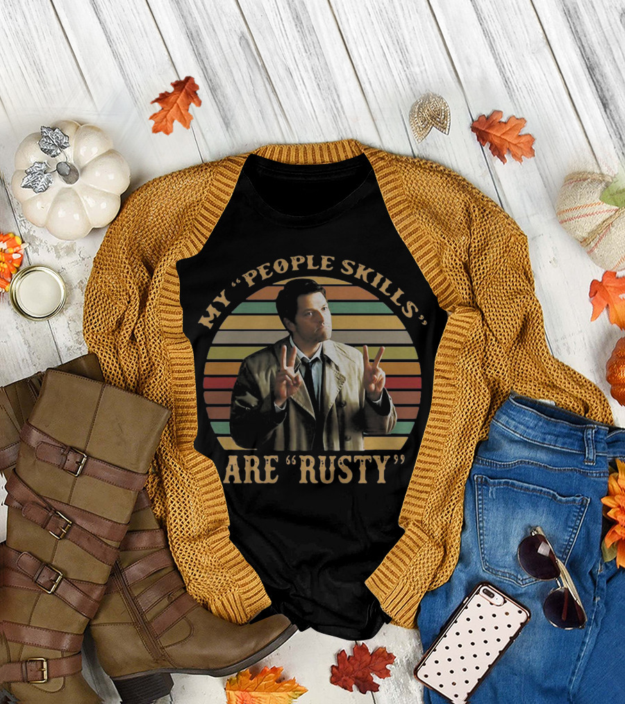 My People Skills Are Rusty Castiel Vintage Rainbow Stripes T-Shirt