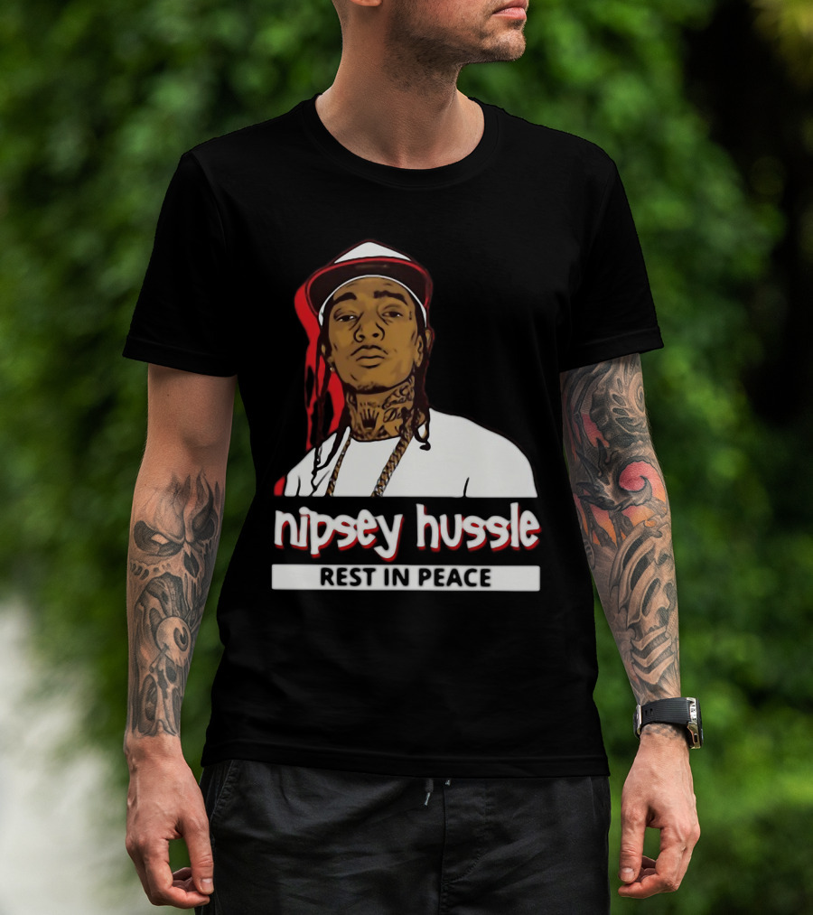 Nipsey Hussle Rest In Peace Black And White Portrait With Red Highlight T-Shirt