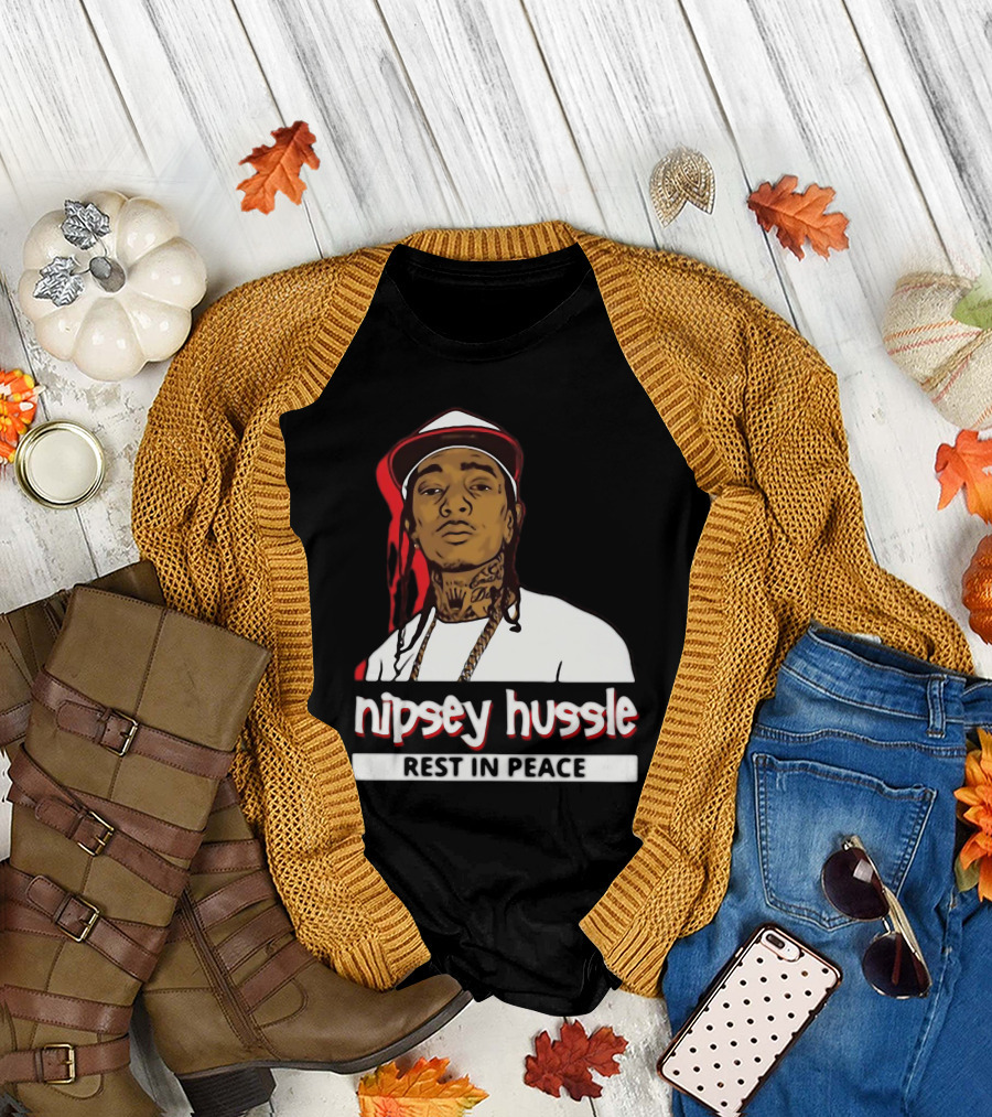 Nipsey Hussle Rest In Peace Black And White Portrait With Red Highlight T-Shirt