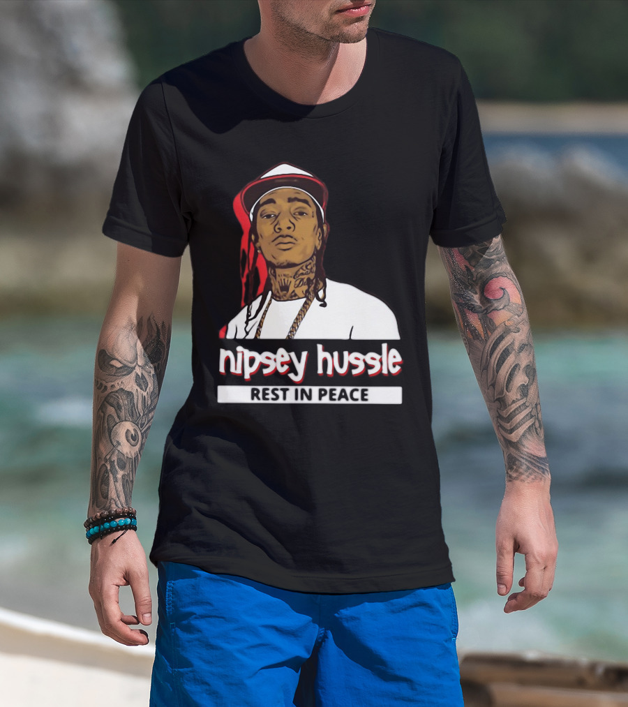 Nipsey Hussle Rest In Peace Black And White Portrait With Red Highlight T-Shirt