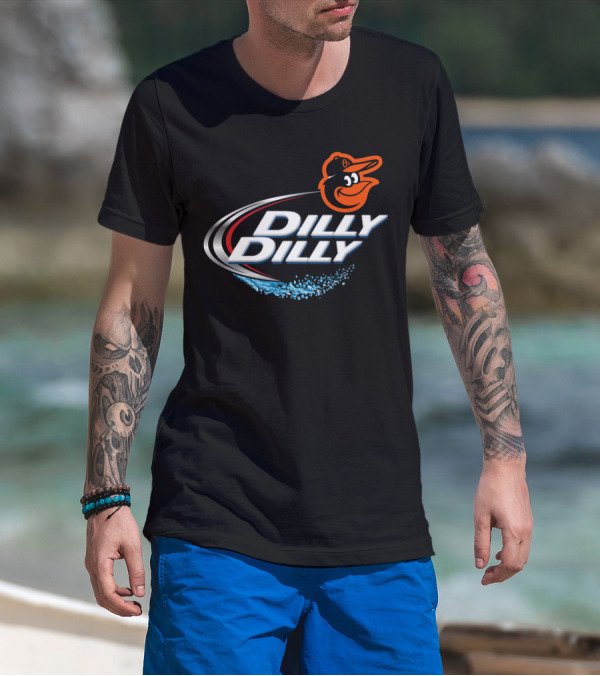 Baltimore Orioles Dilly Dilly Logo With Orioles Mascot And Water Splash Elements T-Shirt