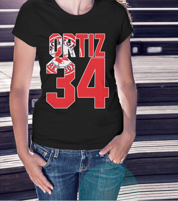 Ortiz 34 Boston Red Sox Logo Iconic T-Shirt