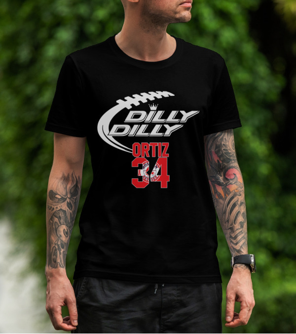 Boston Red Sox Ortiz 34 Dilly Dilly Football Crossover T-Shirt