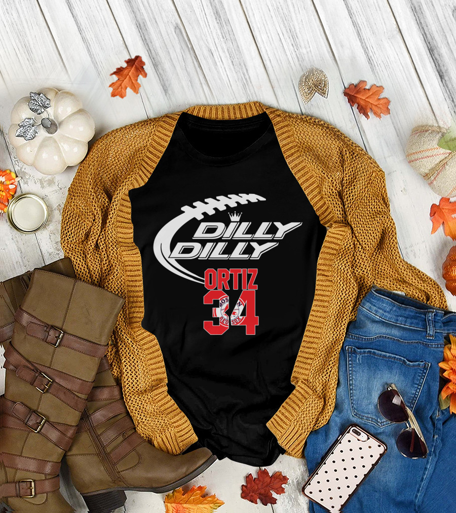 Boston Red Sox Ortiz 34 Dilly Dilly Football Crossover T-Shirt