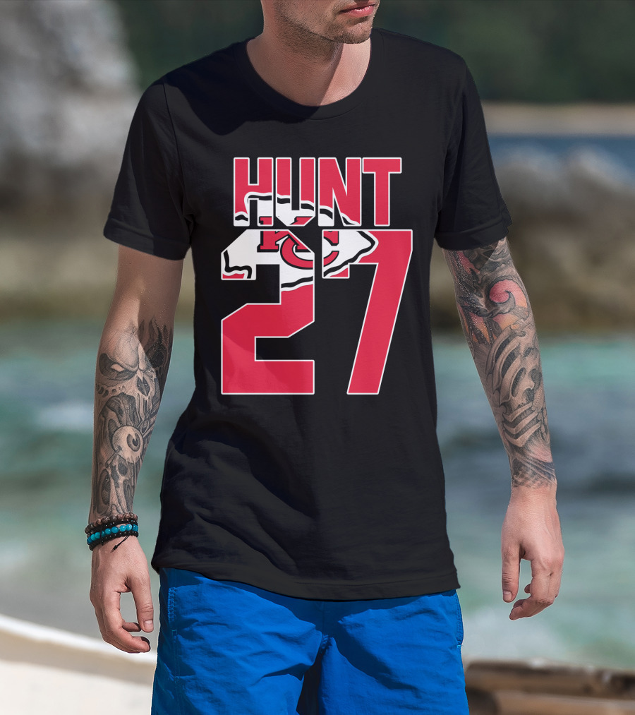 Hunt 27 Kansas City Chiefs Logo Kareem Hunt Game Jersey T-Shirt