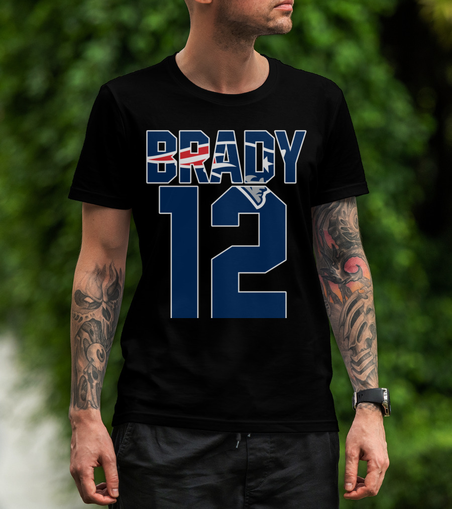 Brady 12 New England Patriots Logo Tom Brady T-Shirt