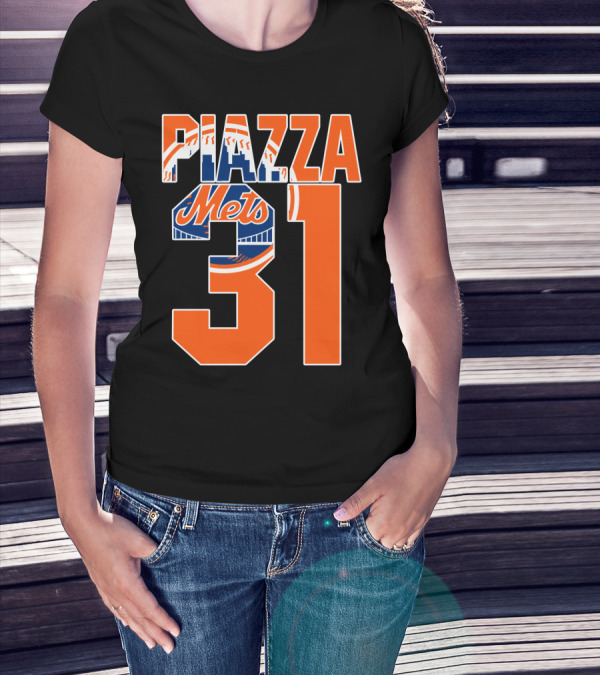 Piazza 31 New York Mets Retro Logo Baseball Memorabilia T-Shirt