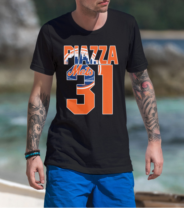 Piazza 31 New York Mets Retro Logo Baseball Memorabilia T-Shirt