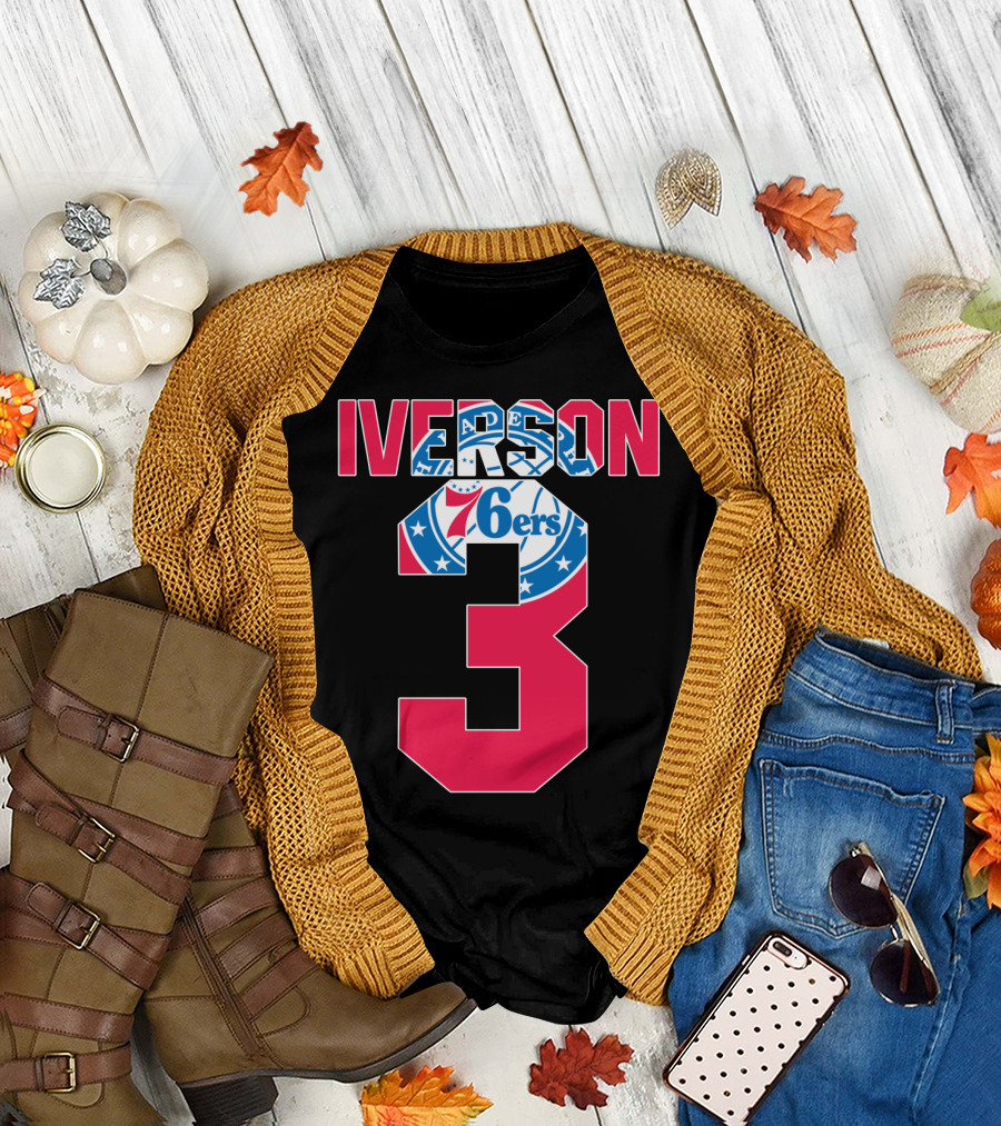 Philadelphia 76ers Allen Iverson 3 Logo Nba T-Shirt