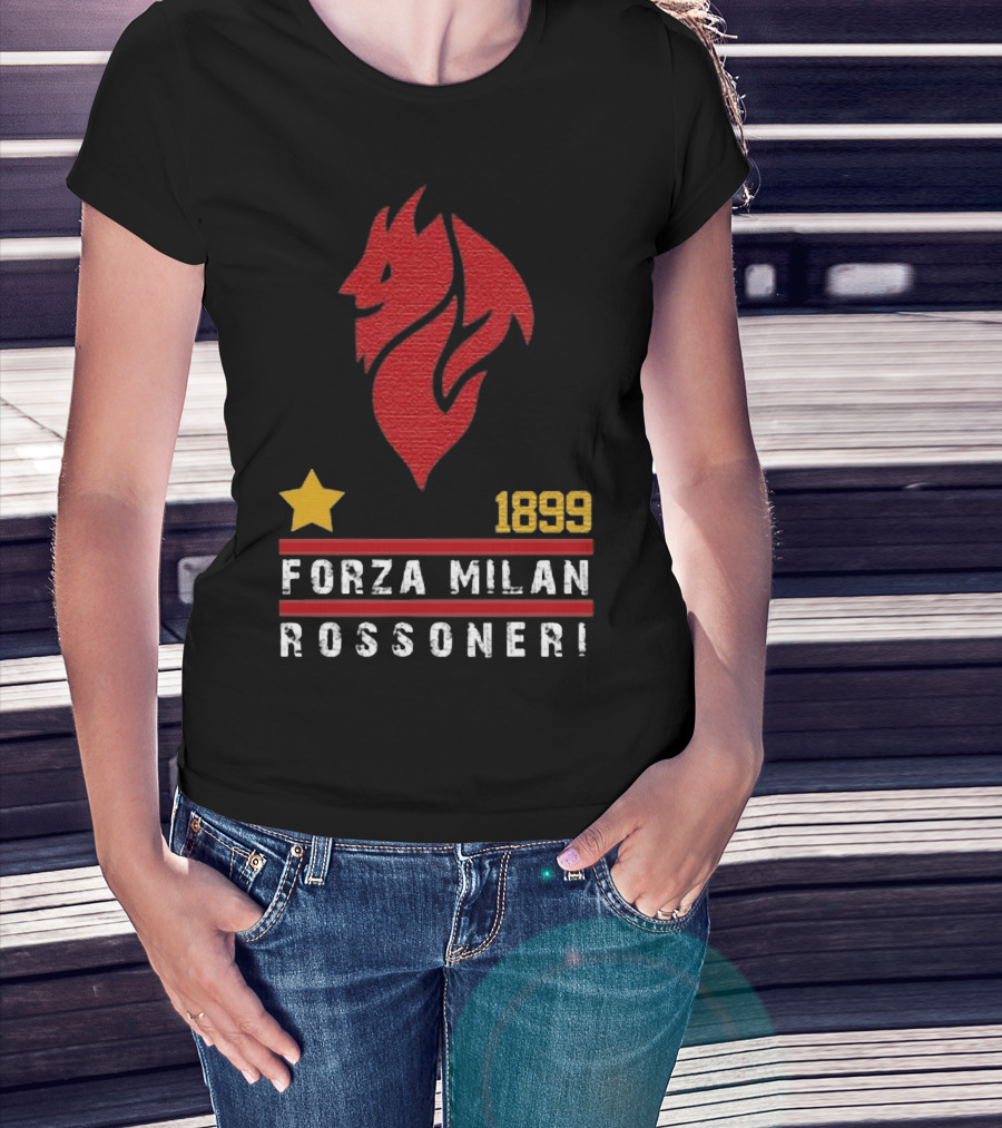 1899 Forza Milan Rossoner Symbol With Star And Red Lion Head Emblem T-Shirt