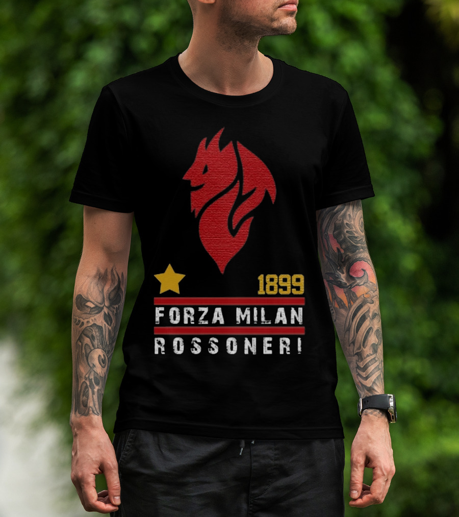 1899 Forza Milan Rossoner Symbol With Star And Red Lion Head Emblem T-Shirt