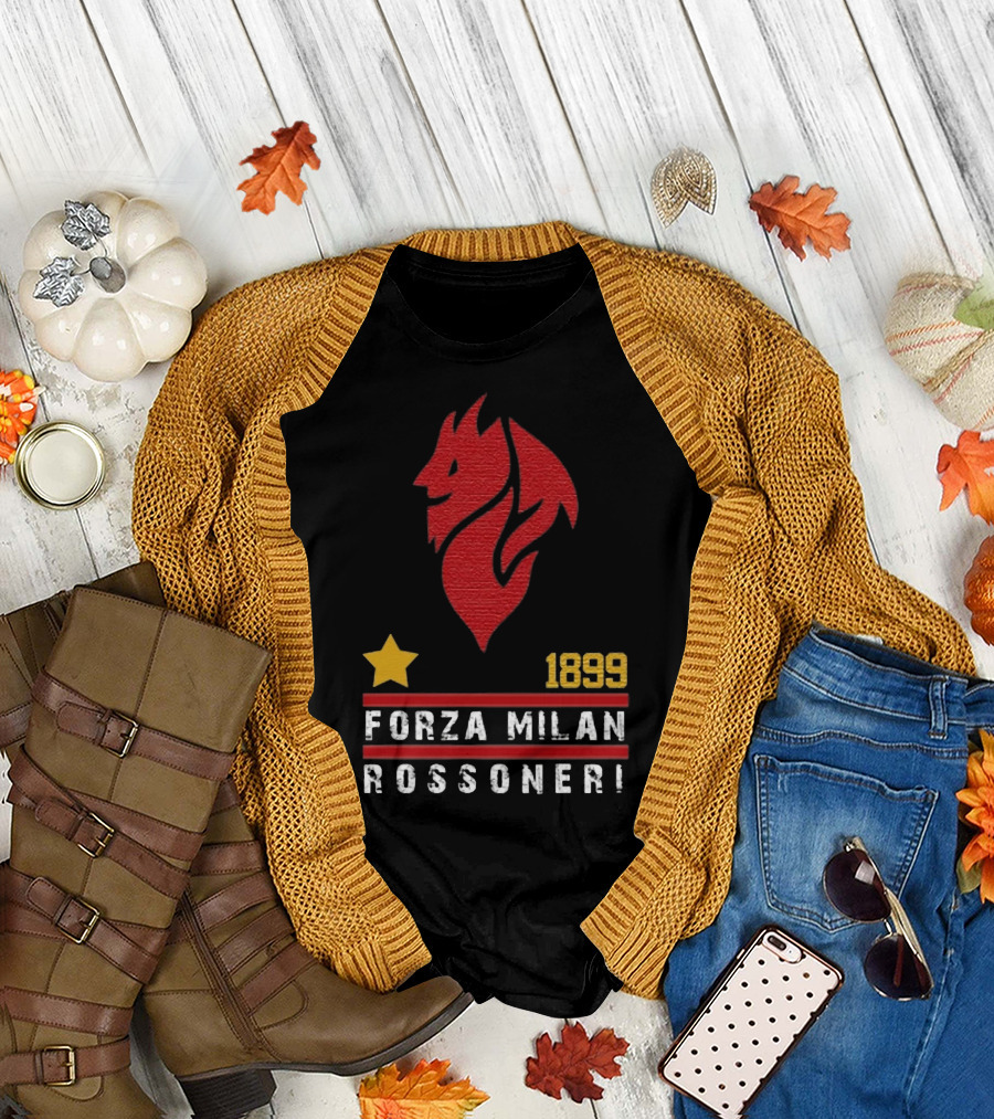 1899 Forza Milan Rossoner Symbol with Star and Red Lion Head Emblem T-Shirt