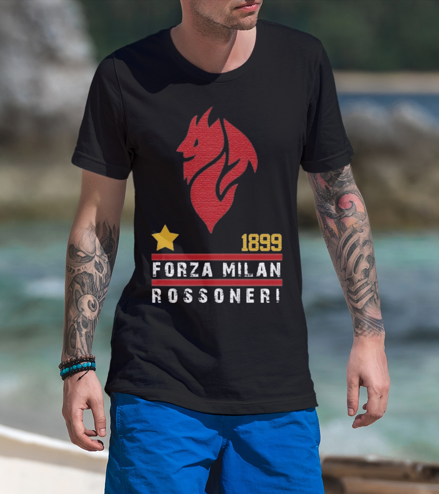 1899 Forza Milan Rossoner Symbol With Star And Red Lion Head Emblem T-Shirt