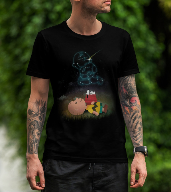 Charlie Brown And Snoopy Celestial Stargazing Night Constellation Scene T-Shirt