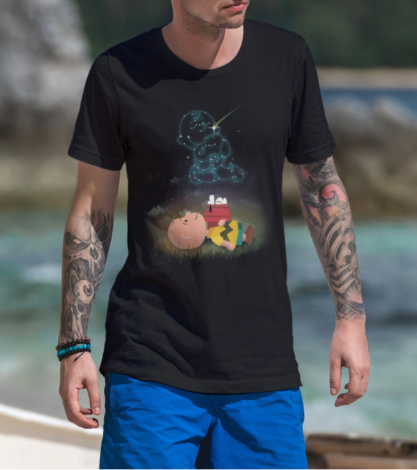 Charlie Brown And Snoopy Celestial Stargazing Night Constellation Scene T-Shirt