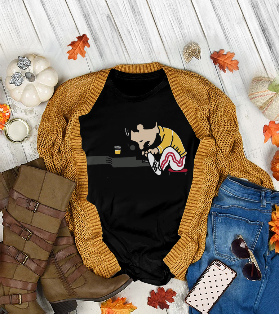Freddie Mercury Peanuts Piano with Yellow Jacket and Red Stripe Pants T-Shirt