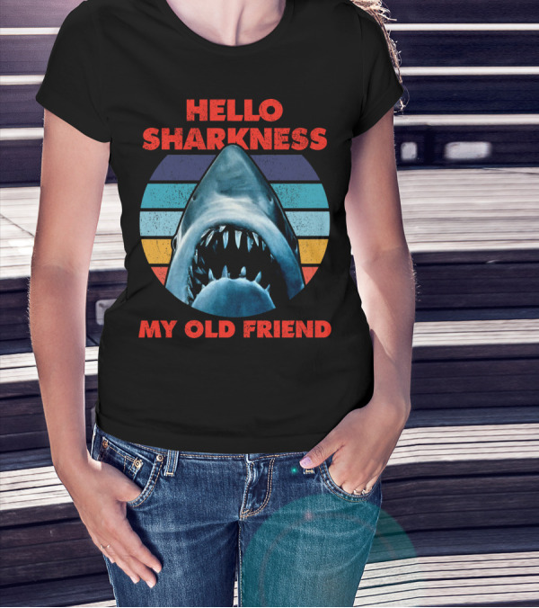 Hello Sharkness My Old Friend Retro Shark With Stripes T-Shirt