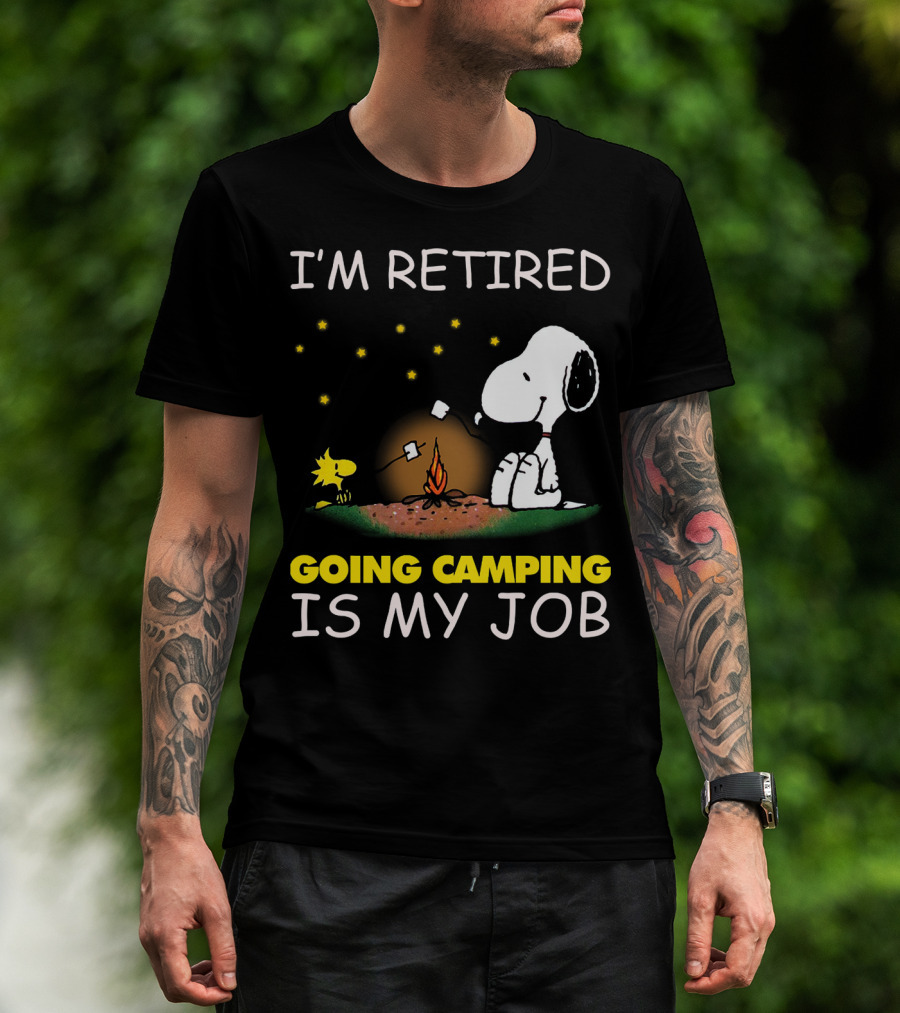 I’m Retired Going Camping Is My Job Snoopy And Woodstock Campfire Scene T-Shirt