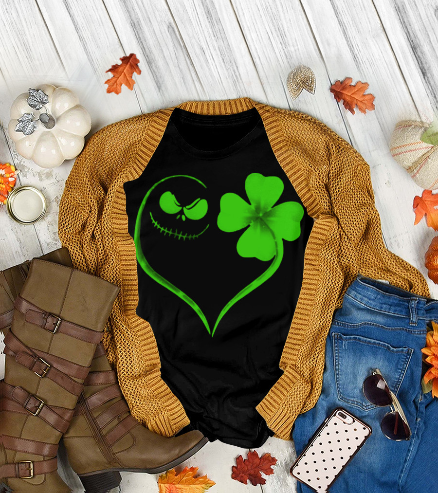 Jack Skellington Heart with Shamrock for St. Patrick's Day T-Shirt