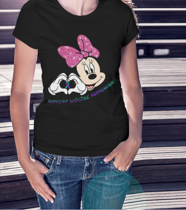 Minnie Mouse Support Suicide Awareness Pink Bow Heart Hands T-Shirt