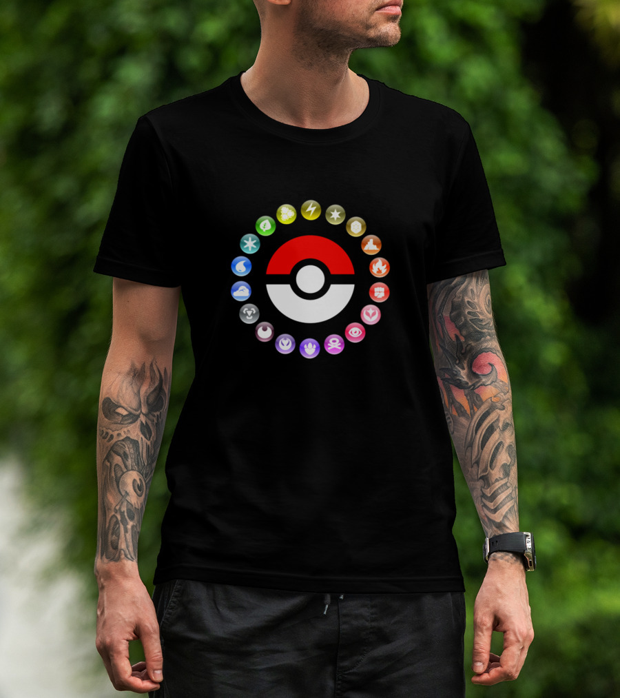 Pokemon Type Symbols Circle With Pokeball Center T-Shirt