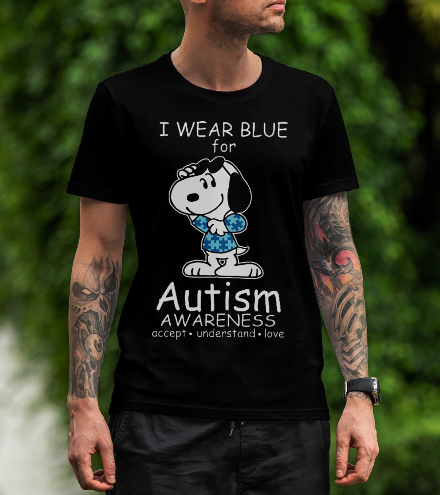 Snoopy I Wear Blue For Autism Awareness Accept Understand Love Peanuts T-Shirt