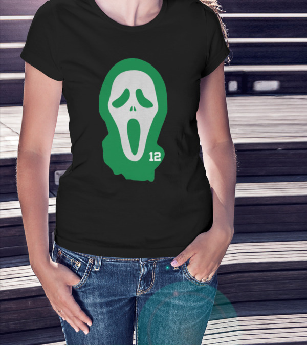 Basketball Team Scary Terry Rozier Scream Mask Number 12 Green T-Shirt