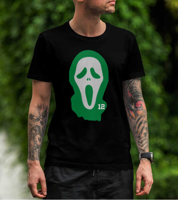 Basketball Team Scary Terry Rozier Scream Mask Number 12 Green T-Shirt
