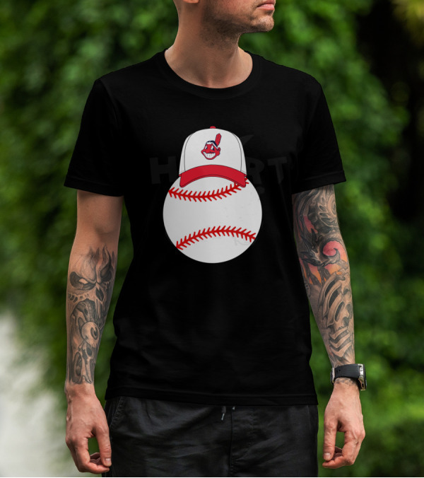 Cleveland Indians Logo On Baseball With Mickey Ears Cap T-Shirt