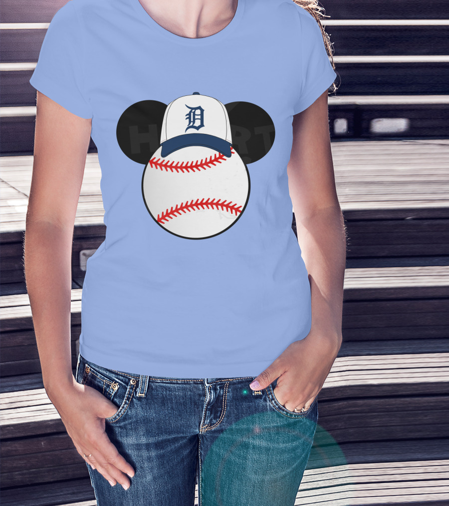 Detroit Tigers Mickey Mouse Ears Baseball Cap Heart Baseballs T-Shirt