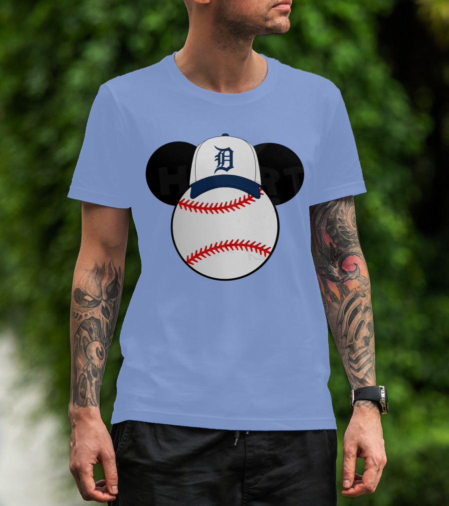 Detroit Tigers Mickey Mouse Ears Baseball Cap Heart Baseballs T-Shirt