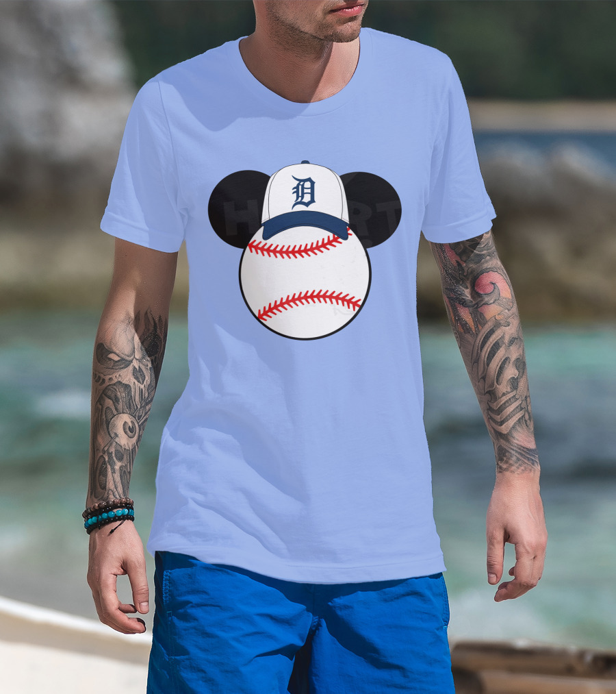 Detroit Tigers Mickey Mouse Ears Baseball Cap Heart Baseballs T-Shirt