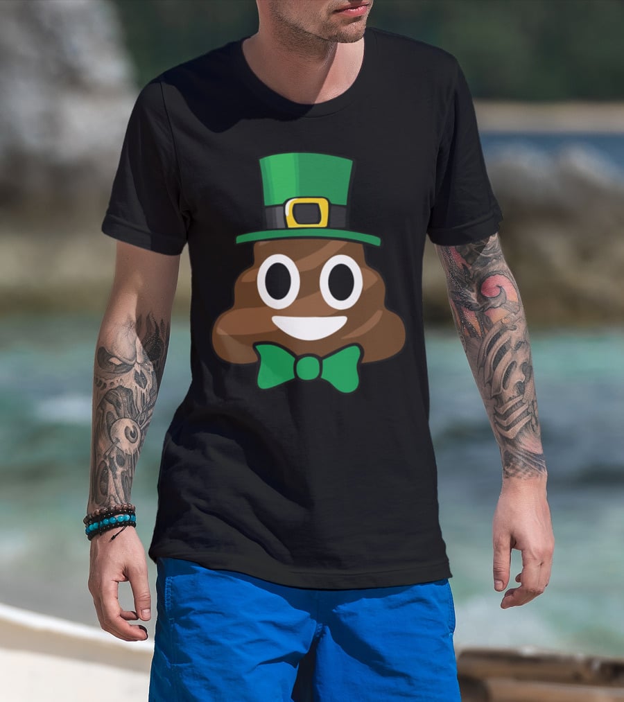 Leprechaun Poop Emoji With Green Bow Tie Funny St Patricks Day T-Shirt