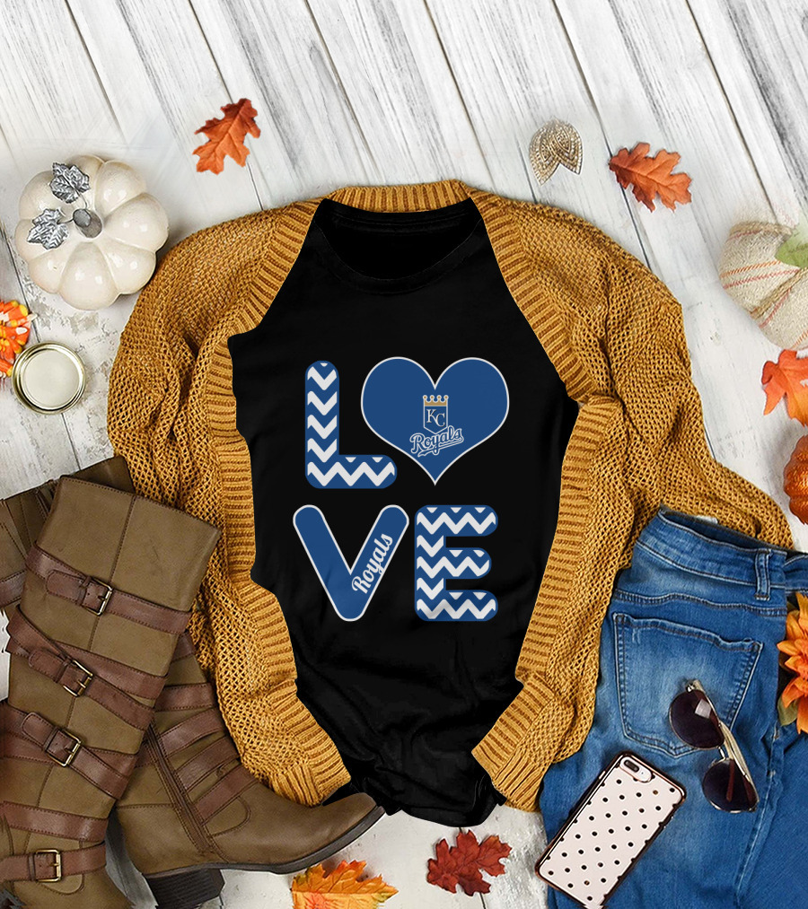 Kansas City Royals Love Heart Chevron Fans Baseball T-Shirt