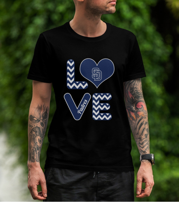 Love San Diego Padres Fans Baseball Chevron Heart T-Shirt