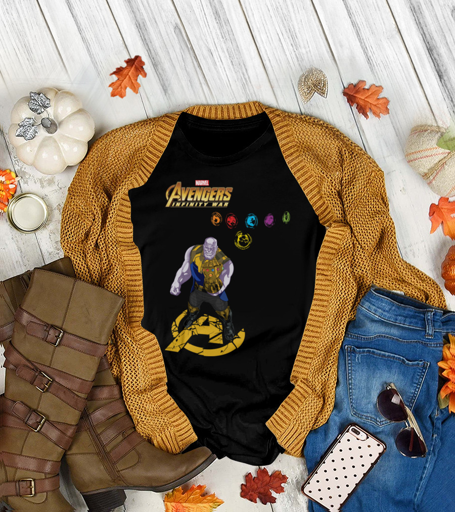 Avengers Infinity War Thanos with Gauntlet and Infinity Stones Shadow Marvel T-Shirt