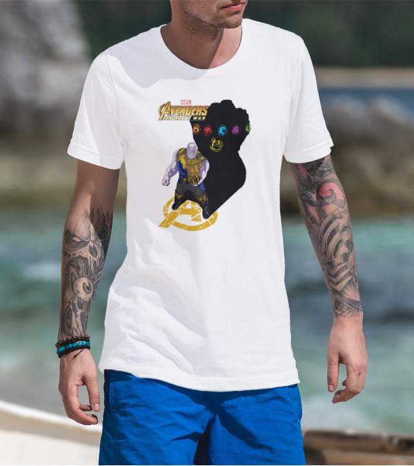 Avengers Infinity War Thanos With Gauntlet And Infinity Stones Shadow Marvel T-Shirt