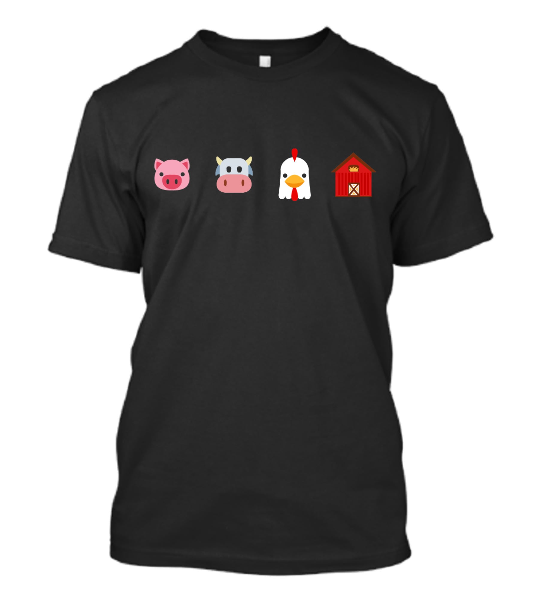 Cute Farm Animal Emoji Pig Cow Chicken Barn Icons T-Shirt