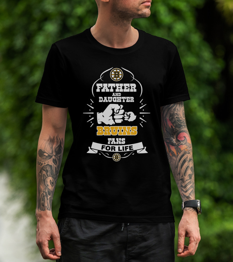Father And Daughter Bruins Fans For Life Boston Fist Bump Hockey Loyalty T-Shirt