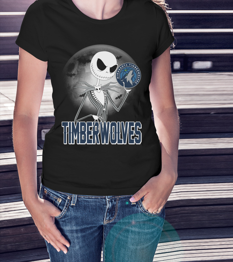 Timberwolves Halloween Jack Skellington Moon Minnesota Timberwolves Fans T-Shirt