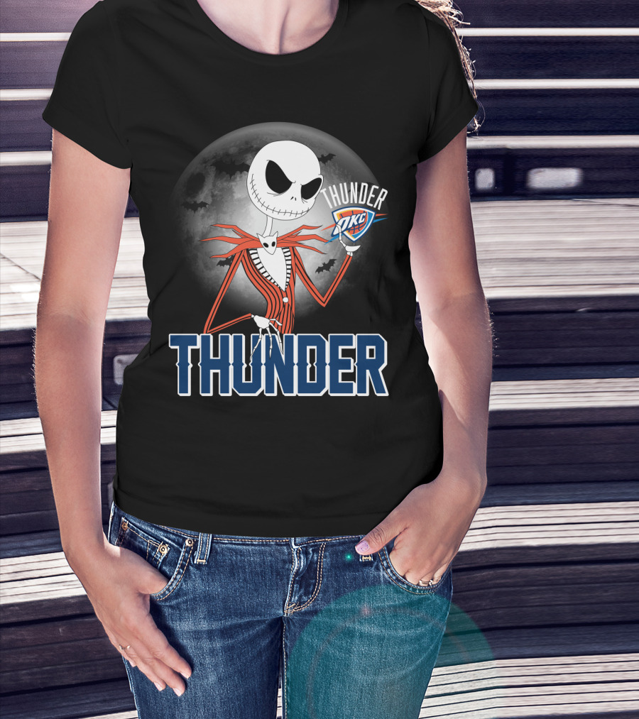 Jack Thunder Halloween Oklahoma City Okc Fan Moon Bats T-Shirt