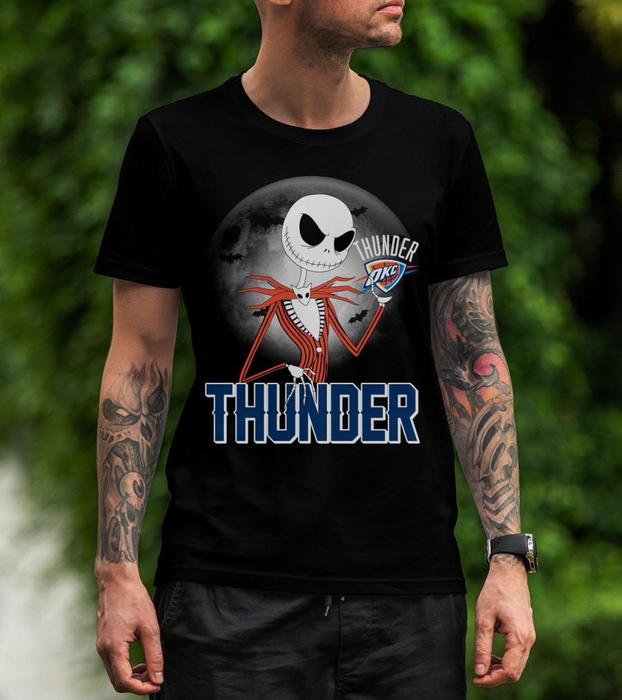 Jack Thunder Halloween Oklahoma City Okc Fan Moon Bats T-Shirt