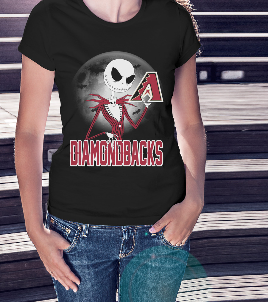 Jack Skellington Halloween Arizona Diamondbacks Moon And Bats T-Shirt