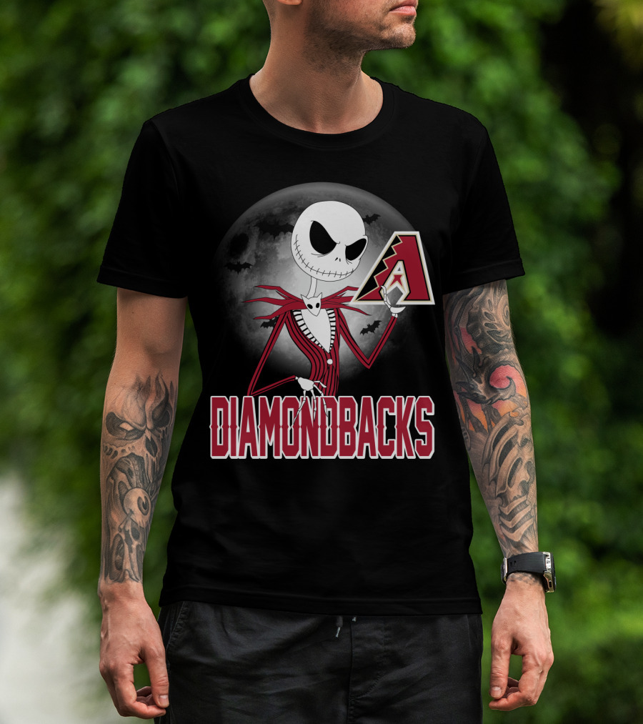 Jack Skellington Halloween Arizona Diamondbacks Moon And Bats T-Shirt